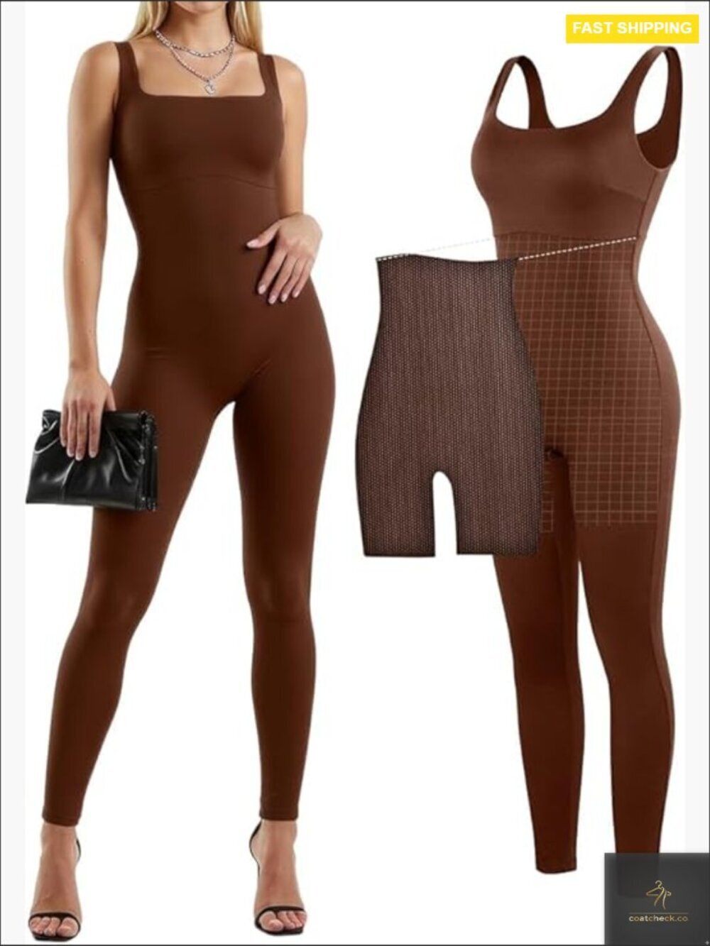 Shapewear Jumpsuit Built-in Bra Tummy Control Sport Romper Square Neck Bodysuit
